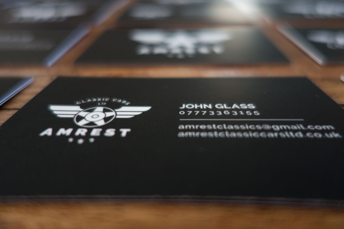 AMREST classic logo business card design 3