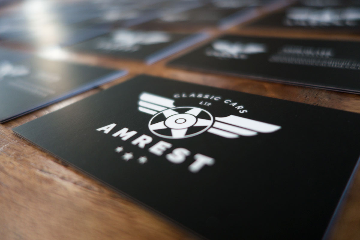AMREST classic logo business card design 4