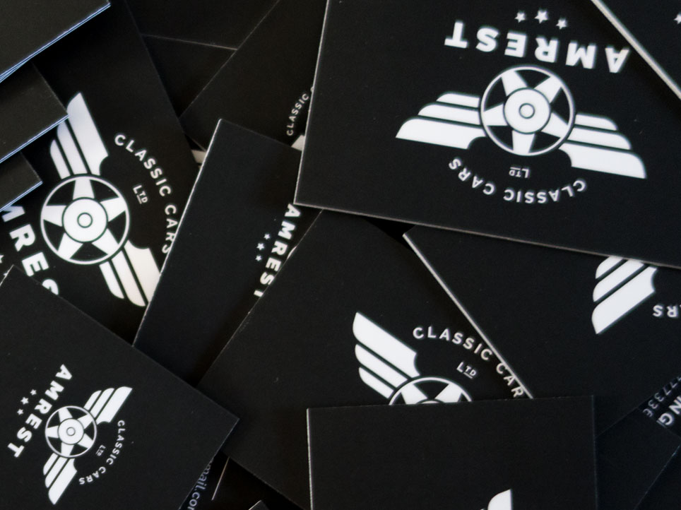 AMREST classic logo and business card design
